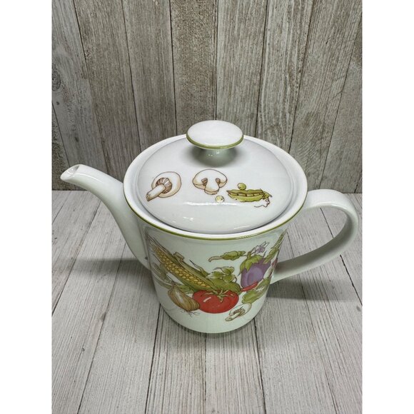 Vtg Rosenthal Netter Tea Pot with Veggie Decor Mushrooms Japan 7" Tall with Lid - Picture 2 of 9